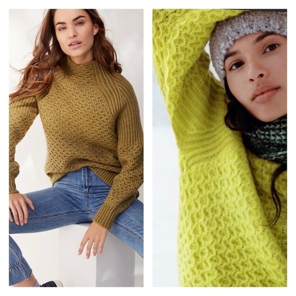 ANTHROPOLOGIE Bia Chunky Mock Neck Knit Sweater Olive Green, Size Medium - Picture 1 of 16